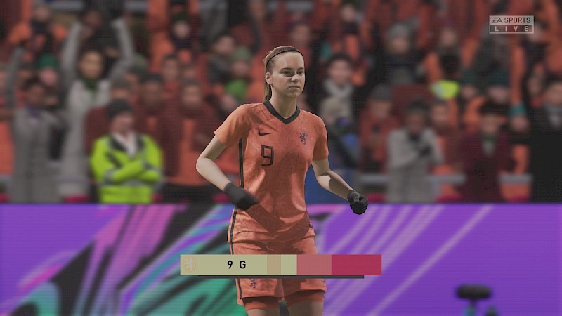 Screenshot eines Fifa Matches. Auf dem Bild liegt ein Filter für Rotblindheit.