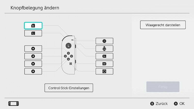 Ein Screenshot aus dem Nintendo Switch Menü. Hier kannst du die Knopfbelegung ändern.