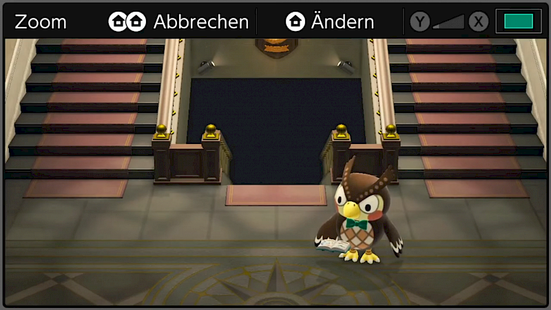 Screenshot von Animal Crossing. Oben sind die Optionen für den Zoom angezeigt.