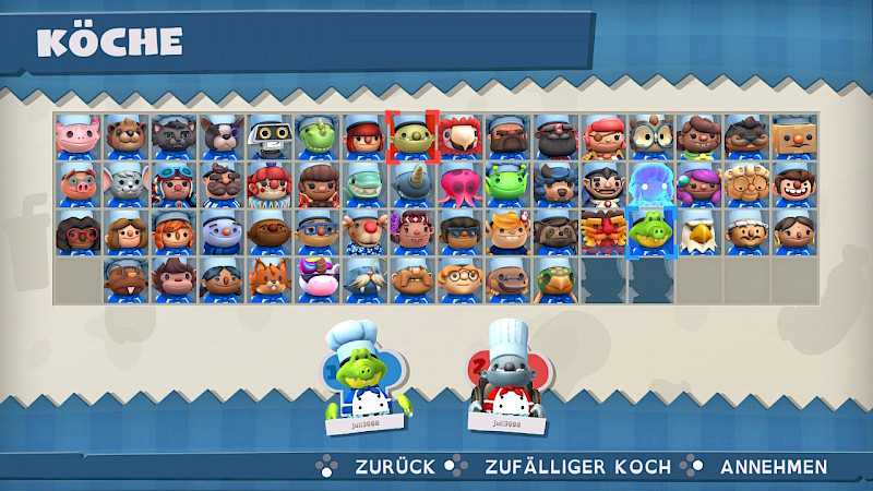 Ein Screenshot der Charakterauswahl. Es stehen 60 verschiedene Figuren zur Auswahl.