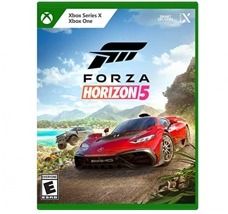 Das Cover von Forza Horizon 5. Darauf ist ein Roter Sportwagen.