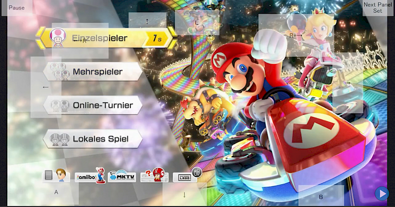 Mario Kart Hauptmenü mit Eye Tracker Oberfläche