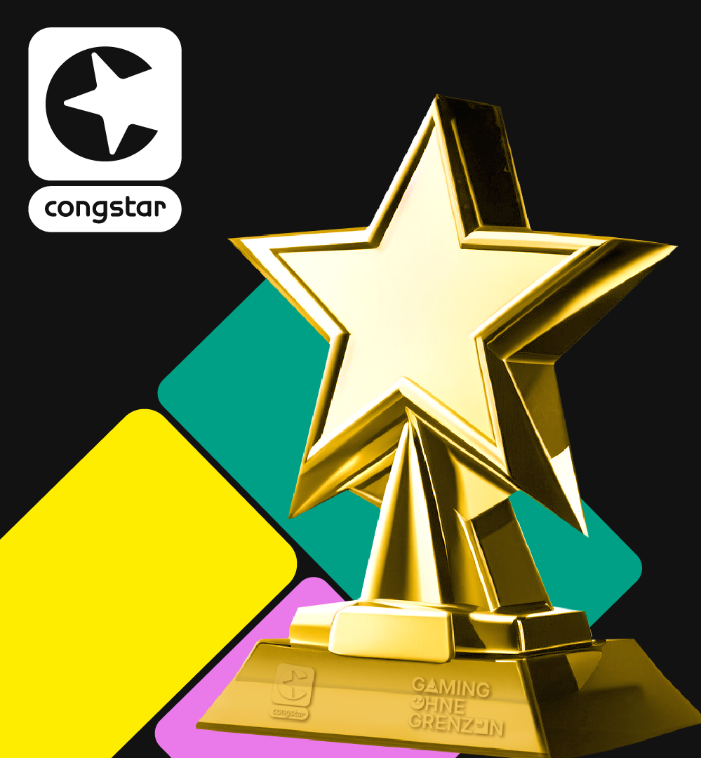 Der Schriftzug "Gaming ohne Grenzen Award 2025". Darunter steht Ort und Zeit. Links steht ein Bild von der Trophäe. Links und unten sind die Logos von congstar, dem Jugendforum NRW und Gaming ohne Grenzen.