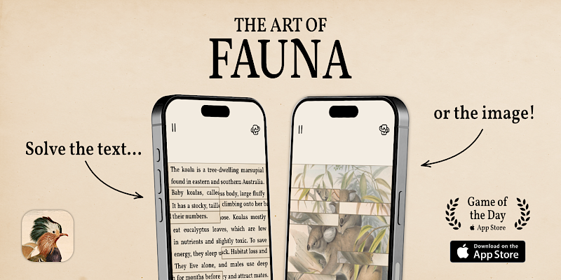 Es sind zwei Handys abgebildet, das linke zeigt ein Beispiel für einen Text den du puzzeln kannst und das linke für ein Bild was du puzzeln kannst.